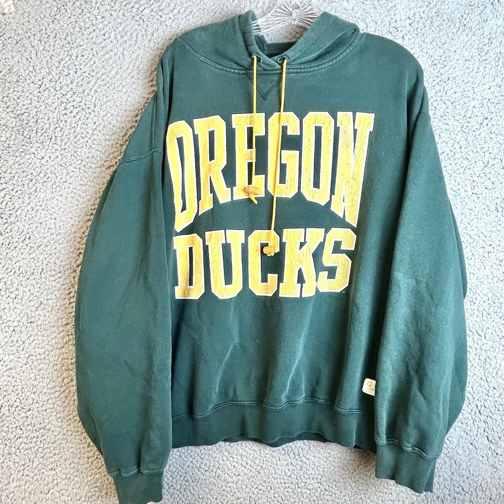 VTG Oregon Ducks Hoodie Sweatshirt Men's Size Large Gear For Sports Boxy Baggy